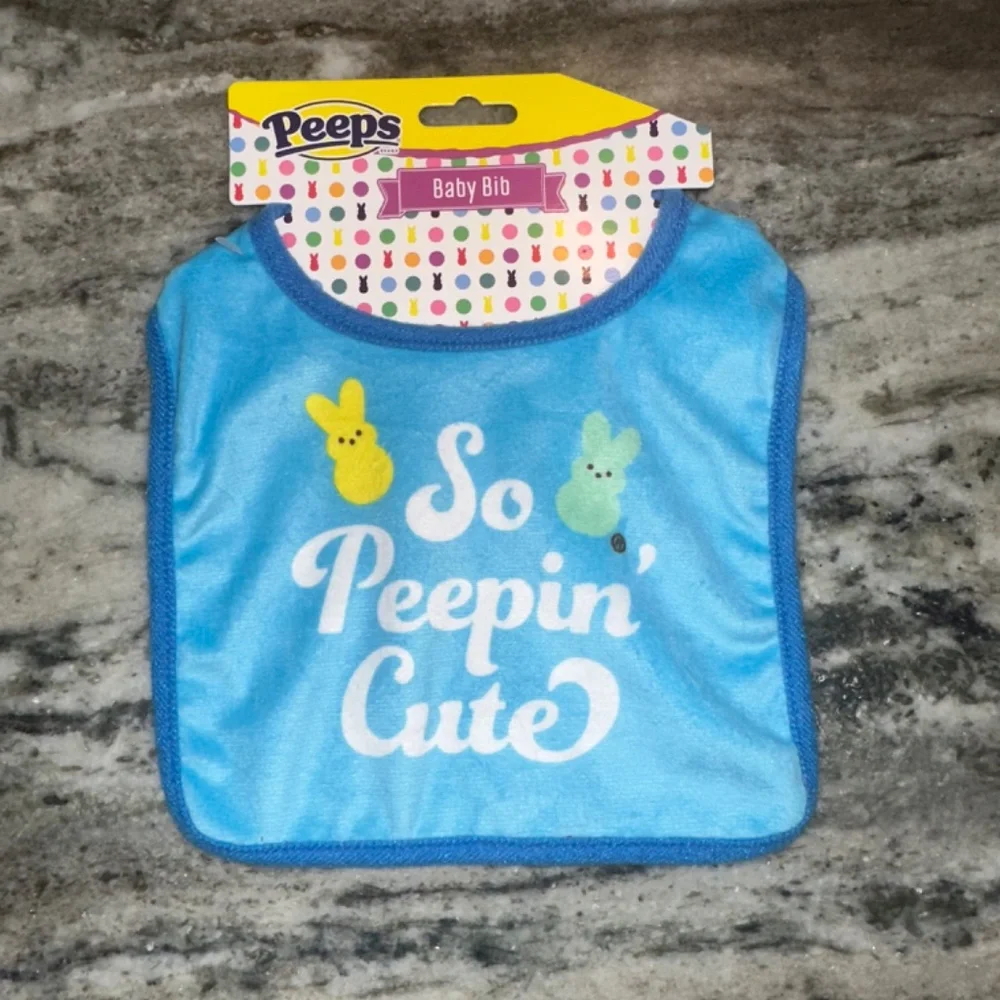 PEEPS Baby Bunny Rabbit BLUE Set Includes Baby Bib and Teether NEW